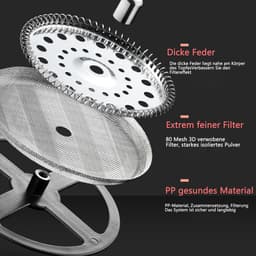 CHIWIN French Press Cafetière - Koffiemaker 1000ml - met 3-Lagen Filter - Dikwandig Hittebestendig Glas - Multifunctioneel - Veiligheidsdesign - voor Koffie, Thee en Zelfs Melkschuim - Wit — thumbnail 2