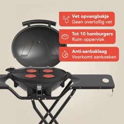KitchenBrothers Elektrische BBQ - Opvouwbaar - Barbecue met Wielen - Anti-aanbaklaag - Zijtafels - tot 250°C - 2400W - Zwart — thumbnail 5