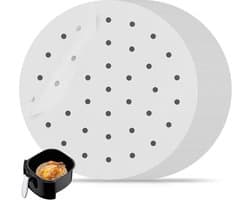 Parchment Paper Sheets voor Air Fryer - 100 Stuks - Perforated Air Fryer Liners - Steaming Parchment Liner - Non-Stick Parchment Paper voor Bakken - Cookies - Koken - Bamboo Steamer - 8 Inch