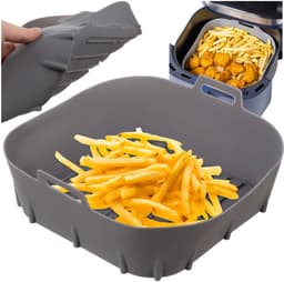 Airfryer siliconen inzet - Herbruikbare airfryer mand - Airfryer accessoires 20x20 - Vetvrij bakken airfryer - Siliconen bakvorm airfryer - Airfryer inzet grijs - Airfryer mandje siliconen — thumbnail 1