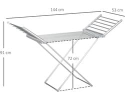 Pugsdrly Wasdroger elektrische droogrek 2 uitschuifbare zijvleugels frame van aluminiumlegering 144 x 53 x 91 cm