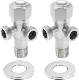 JGS Premium - Dubbele hoekventielen van roestvrij staal - Set van 2 - Voor wasmachine en boiler - Zilverkleurig - Installatie van 1 inlaat en 2 uitgangen — thumbnail 1
