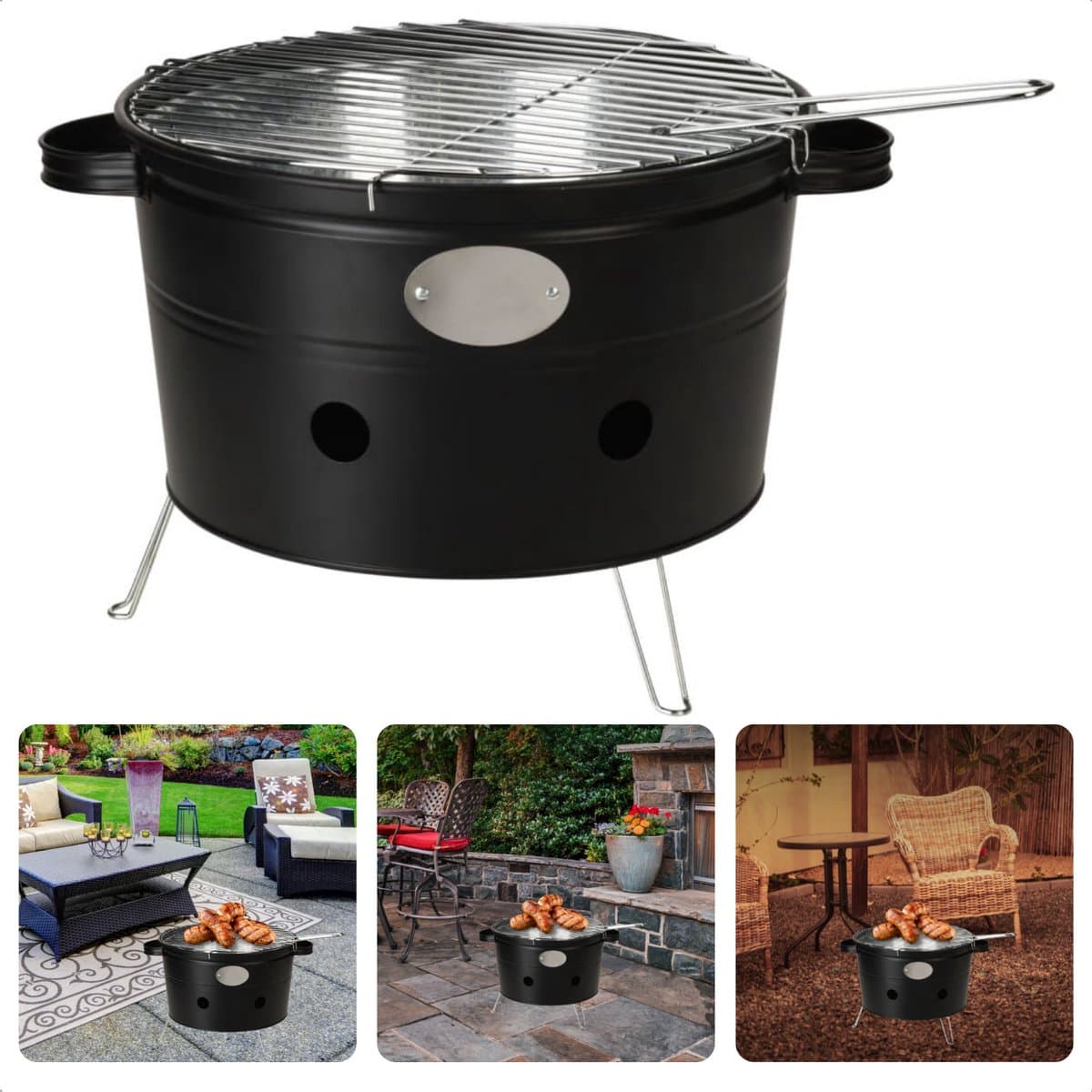 Draagbare Barbecue - Camping Grill - BBQ - 300mm-345mm, 200mm Hoog - 2 Handvaten - Mat Zwart - Voor Park, Strand, Balkon - Inclusief EBOOK — afbeelding 1