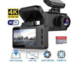 DrPhone Dashcam D07-C - 4K Ultra HD Dashcam – Parkeermonitor – Lens: SONY IMX 307 - G-Sensor Kijkhoek van 170 ° - Dashboard Camera met Nachtzicht – Wifi + Applicatie + 128 Micro SD