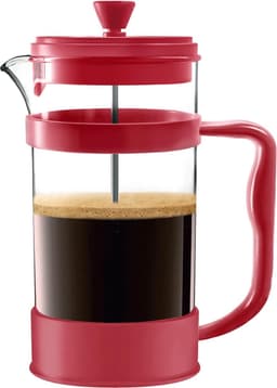 French Press/Franse Pers Koffiezetapparaat, Koffie of Thee Maker met Drie Filters, Hittebestendig Borosilicaatglas met Stalen Zuiger - 1000ml / 1 Liter / 34Oz - Rood — thumbnail 1