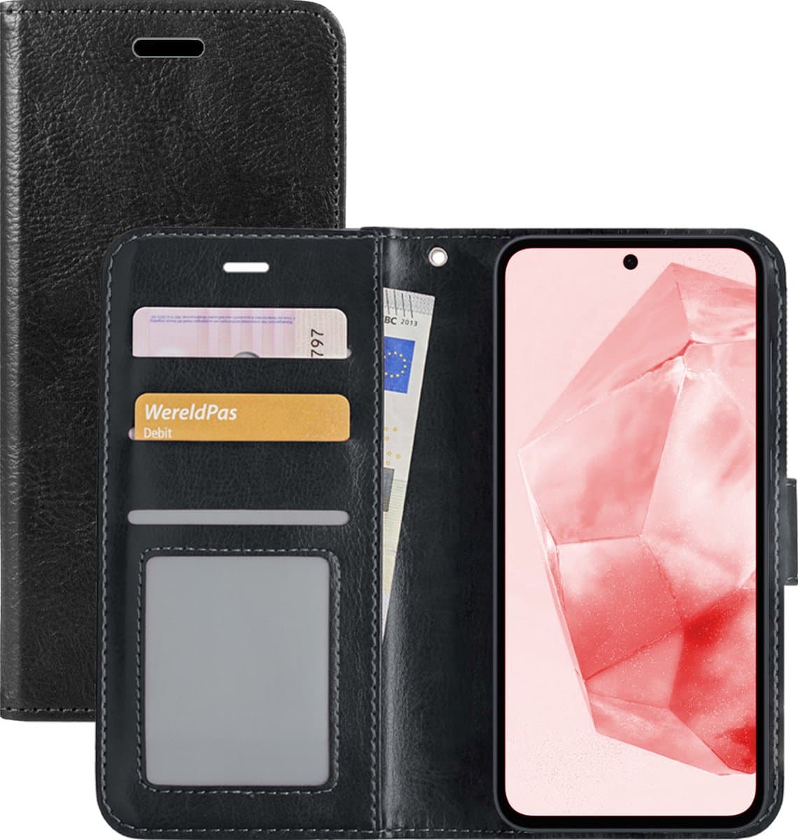 Hoesje - Met Pasjeshouder - Geschikt voor Samsung Galaxy A35 - Luxe Bookcase Portemonee - Flip Case - Kunstleer Book Case - Flipcase - Book Cover - Walletcase - Portemonneehoes - Zwart — afbeelding 1