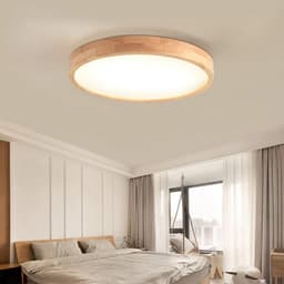 Ronde Houten LED Plafondlamp Dimbaar met Afstandsbediening Lichtkleur en Helderheid Verstelbaar — thumbnail 1