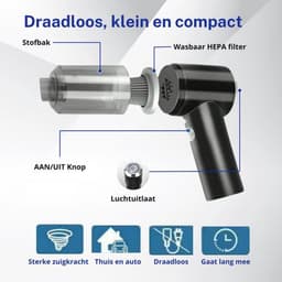 Techlyte® Auto Stofzuiger - Kruimeldief - Voor Auto/Huis/Meubel - Kruimeldief Snoerloos - Cadeau - Auto Stofzuiger Draadloos - Airduster - Stofzuiger Zonder Zak - Compact - 120W - Kleine Stofzuiger - Handstofzuiger - Kruimeldief - Stofzuigers - — thumbnail 5