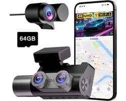 AMA® Dashcam Voor en Achter - Dashcamera - Parkeermonitor - Nachtzicht - met 64GB geheugenkaart