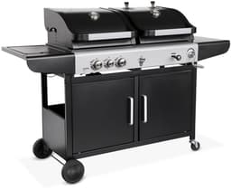 sweeek - 2-in-1 barbecue, gas en houtskool, 2 branders + 1 zijbrander, gietijzeren roosters, thermometers - marsac — thumbnail 1