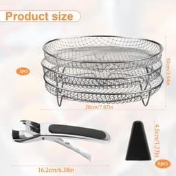 3 stuks stapelbare manden voor airfryer, manden voor heteluchtfriteuse roestvrij staal, heteluchtfriteuse rooster diameter 20 cm, met siliconen voetjes in anti-verbrandingsclips, voor bakken — thumbnail 2