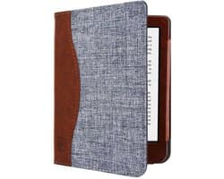 Hoesje Geschikt voor Kobo Clara 2E Jeans Sleepcover - Book Case Hoes Cover - Blauw / Cognac - ereader hoesje - cover