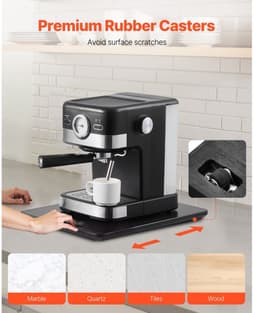 Glijplank voor koffiezetapparaat en keukenmachine - Schuifplateau - 40,6 x 30,5 cm - Rubberen wielen - Handgreep - Makkelijk schoon te maken - Zwart — thumbnail 2