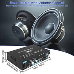 2-kanaals mini hifi stereo versterker met digitale eindversterker en bas/tone regeling voor pc en thuisbioscoop — thumbnail 3