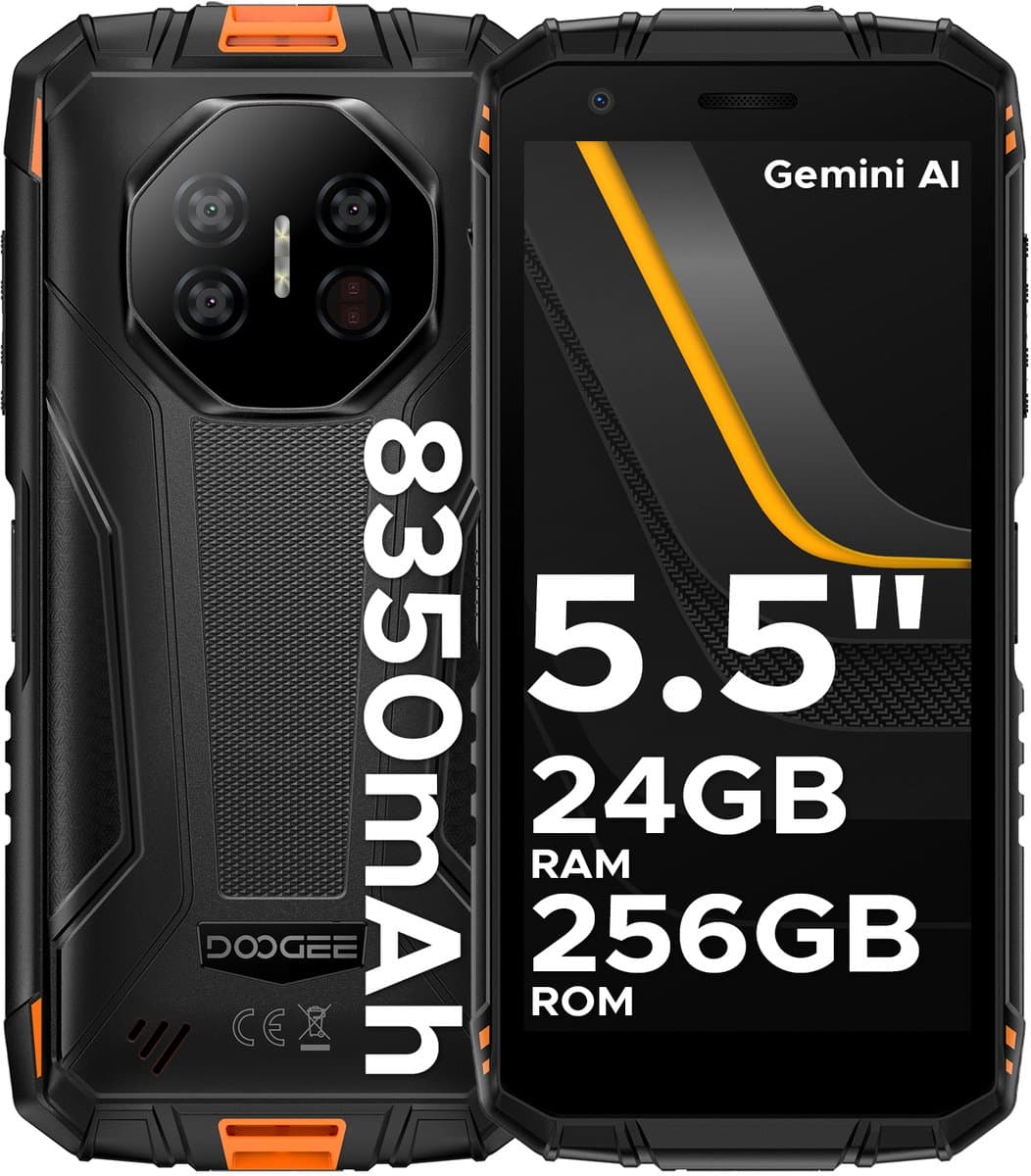 DOOGEE Fire 3 Ultra 4G- AI Outdoor telefoon - Robuuste Smartphone - Android 15 -24 GB RAM+256 GB ROM/2 TB TF - 8350 mAh/18W -Unisoc T7200 -5,5-inch HD -NFC + Face ID + Vingerafdrukscanner-Oranje — afbeelding 1