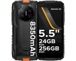 DOOGEE Fire 3 Ultra 4G- AI Outdoor telefoon - Robuuste Smartphone - Android 15 -24 GB RAM+256 GB ROM/2 TB TF - 8350 mAh/18W -Unisoc T7200 -5,5-inch HD -NFC + Face ID + Vingerafdrukscanner-Oranje