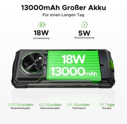 DOOGEE Fire 5 Pro 4G- Rugged Smartphone- 20 GB ROM+128 GB ROM/2 TB TF - 13000 mAh/18W - 6,6inch HD+ 90Hz- Android 15- MediaTek Helio G81 - Gemini AI - NFC- Face ID - IP68 - Groen — thumbnail 2