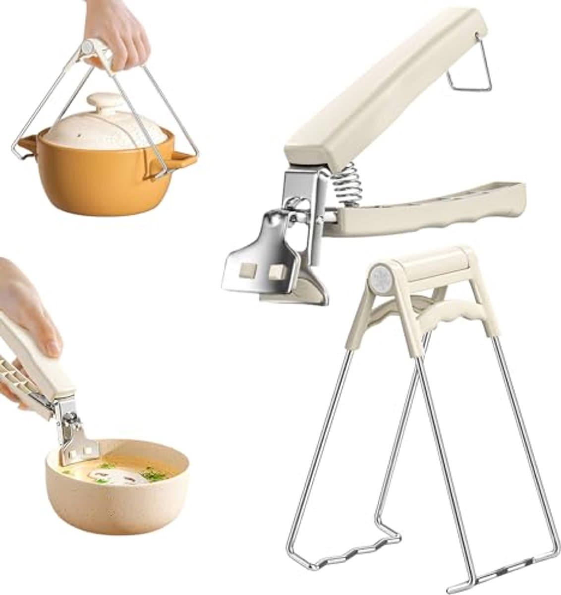 Verbeterde set van 2 grijptangetjes/houders voor het verplaatsen van hete schalen, kommen, pizzapannen, airfryers en magnetrons (wit) — afbeelding 1