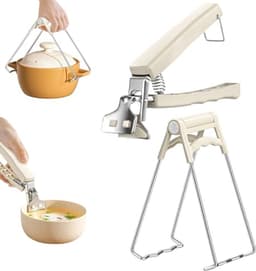 Verbeterde set van 2 grijptangetjes/houders voor het verplaatsen van hete schalen, kommen, pizzapannen, airfryers en magnetrons (wit) — thumbnail 1
