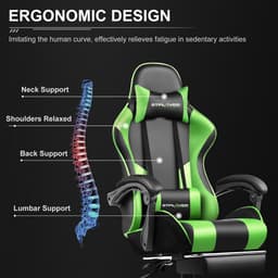 GTPLAYER Gamingstoel Ergonomische met Volledige Ondersteuning voor Hoofd, Lenden en Voeten, PU-Groen — thumbnail 5