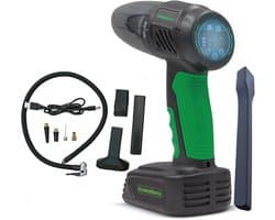 Snoerloze handstofzuiger en luchtcompressor met SOS-lampje en accessoires