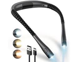 Oplaadbare neklamp – Flexibele LED-leeslamp, verstelbare handsfree leeslamp, dimbare lamp met 3 kleuren, geschikt voor lezen, handwerken, naaien en knutselen – Zwart