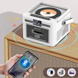 Retro muziekspeler - Bluetooth Speaker - Combispeler - CD speler - 5000mAh Batterij - CD/Cassette/Radio/Bluetooth - Met Afstandsbediening - Voor Binnen & Buiten - Wit — thumbnail 3