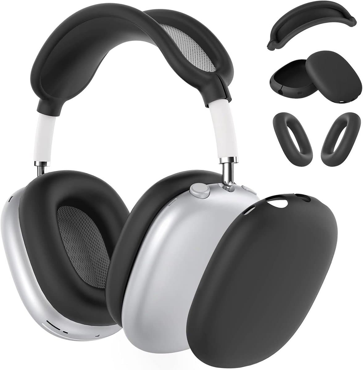 Beschermhoes voor hoofdtelefoon oorschelpen en hoofdband, siliconen, zwart — afbeelding 1