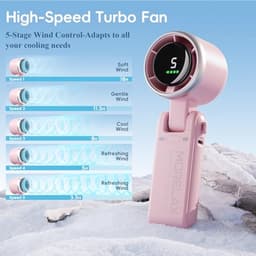 Draagbare Turbo-Handventilator met 5 Snelheden en LED-display - 4000 mAh, USB Oplaadbare Koelventilator voor Outdoor Activiteiten, Reizen en Werk, Roze — thumbnail 1