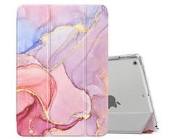 Beschermhoes voor iPad 9e/8e/7e generatie met standaard en slaap/ontwaakfunctie - Lichtroze Goud Marmer