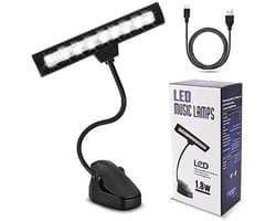 Oplaadbare leeslamp met clip voor boeken en muziekstandaards, flexibele hals en drietraps helderheid