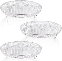 Meerlaags airfryerrek (3 ronde lagen) - Airfryer bakvorm - Airfryer rooster - 304 roestvrij staal - Veilig te gebruiken in airfryers, stoomovens, gewone ovens en vaatwassers - 20,3 cm - Zilver — thumbnail 2