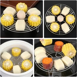 RVS Stoomrek - 2 Stuks - Ovenrooster - Ronde Stoomrek - 7 cm hoog - Magnetron Rek - Kookspullen - Stoommandr - Keukenonderzetter - kookrek dumpling - stoomrek - voor snelkookpannen en airfryers - 16 x 16 x 7 cm — thumbnail 6