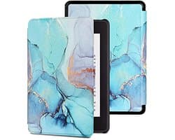 Hoesje voor 6" Kindle Paperwhite - Synthetisch Leer met Automatische Wekker/Slaap Functie - Green Marble