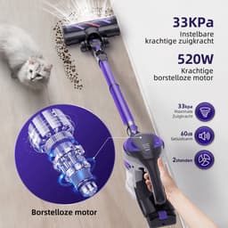 Authmic Steelstofzuiger Draadloos – 36.000 Pa Krachtige Zuigkracht, 2 Reinigingsmodi, 1.3 L Stofcontainer, LED Vloerborstel & Huisdierborstel, Verwisselbare Accu – Ideaal voor Thuis, Auto, Tapijt en Huisdieren — thumbnail 2