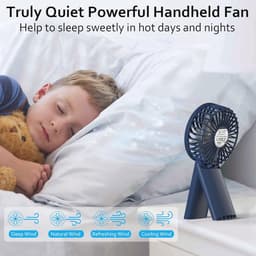 Oplaadbare Mini Handventilator met 4 Snelheden - Draagbare USB Ventilator voor Kantoor, Slaapkamer en Reizen - Stille Accuventilator (Donkerblauw) — thumbnail 2