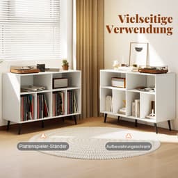 COSTWAY Draaitafel standaard 3-traps draaitafel kast met vinyl opbergplanken, opbergtafel voor vinylplaten, opberghouder voor woonkamer, muziekkamer (wit) — thumbnail 2
