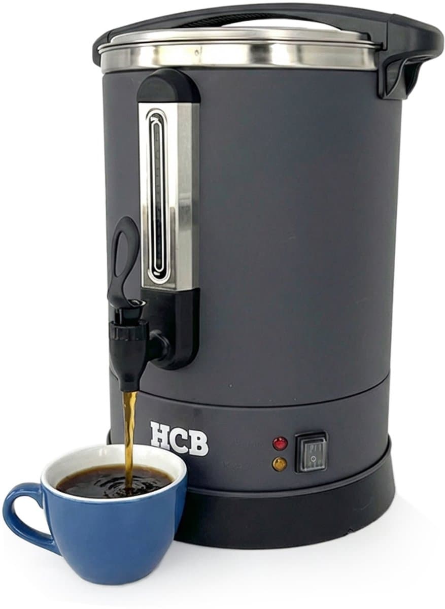 HCB® - Professionele Horeca Percolator - 14,3 liter - 95 kopjes - zwart - 230V - RVS / INOX Perculator - Elektrisch koffiezetapparaat - Volautomatische koffiemachine - 33x37x46 cm (DxBxH) - 3.10 kg - 1353 — afbeelding 1