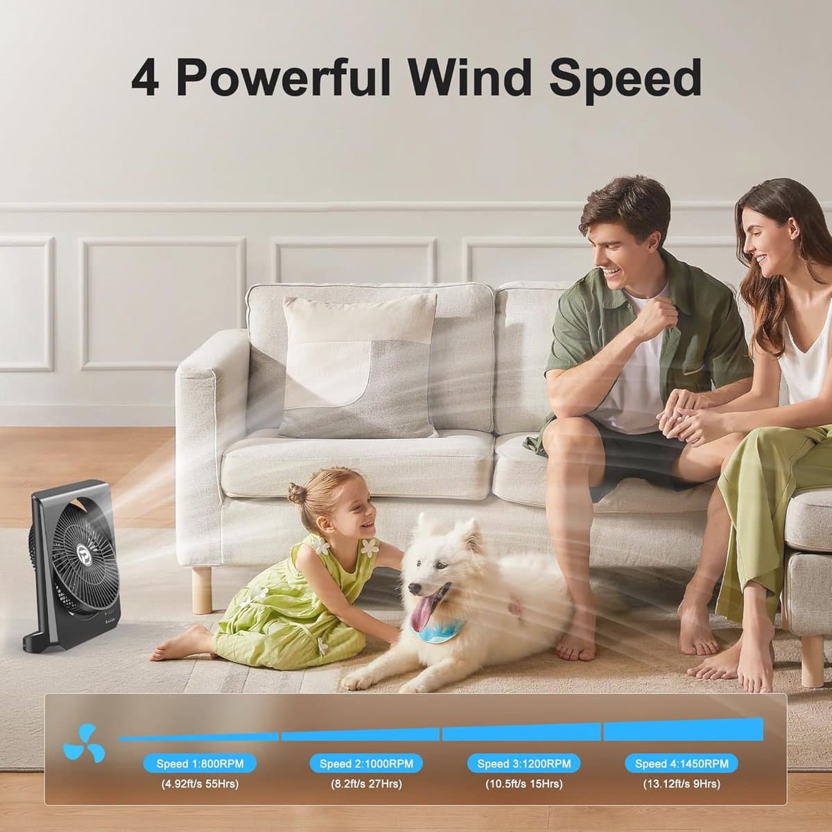 Oplaadbare boxventilator 20000 mAh - 25,4 cm stille en krachtige ventilator voor slaapkamer, keuken en kantoor — afbeelding 1
