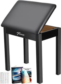 Finesse Pianokruk - met Opbergruimte - Zacht Kussen - Pianobank - Pianostoel - Zwart — thumbnail 1