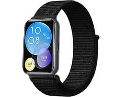 Nylon Smartwatch bandje - Geschikt voor Huawei Watch Fit 2 nylon bandje - zwart - Strap-it Horlogeband / Polsband / Armband