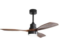 Merax Plafondventilator met Licht en Afstandsbediening - 48 inch Houten Ventilator met 3 Massiefhouten Bladen - Stille Reversibele DC Motor - Zomer & Winterfunctie - Zwart met Bruin — afbeelding 1