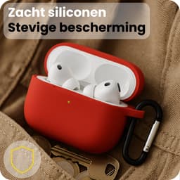 Hoesje Geschikt voor Apple Airpods Pro 3 - Siliconen Hoes met Clip - Silicone Case Cover - Rood — thumbnail 4