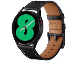 By Qubix - Geschikt voor Garmin bandje - Geschikt voor Garmin Vivoactive 4 / 4L - lederen bandje - Zwart - Smartwatch bandje 22mm