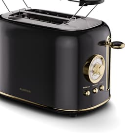 Klarstein Victoria ontbijtset – broodrooster voor 2 sneetjes met 7 bruiningsstanden, waterkoker van 1,7 liter, filterkoffiezetapparaat voor 12 kopjes, roestvrij staal, retro design, broodjesrek, warmhoudfunctie, zwart — thumbnail 2