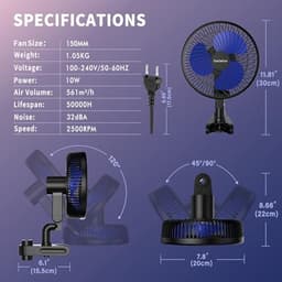 Klembare Groeiende Ventilator met Stille EC Motor en 10 Snelheden voor Tent — thumbnail 4