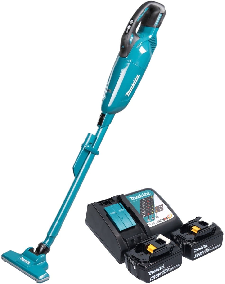 Makita DCL 284 FRT2 accustofzuiger 18 V 0,73 l borstelloos + 2x accu 5,0 Ah + oplader — afbeelding 1