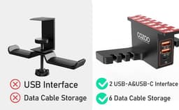 Koptelefoonhouder met USB-oplader en Smart Watch Dock - Hoofdtelefoonstandaard met 3-poorts Laadstation — thumbnail 2