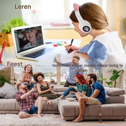 QTTVBTNA -Kinderkoptelefoon Bluetooth met kattenoren – Over-Ear draadloze hoofdtelefoon met LED-licht, opvouwbaar, stereo geluid, ideaal voor meisjes en jongens — thumbnail 4