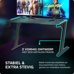 Unidesk Game Bureau met LED verlichting - 140x60x73 CM - Gaming Desk- Computer Tafel - Gaming Bureau - Inclusief Muismat- Zwart — thumbnail 5
